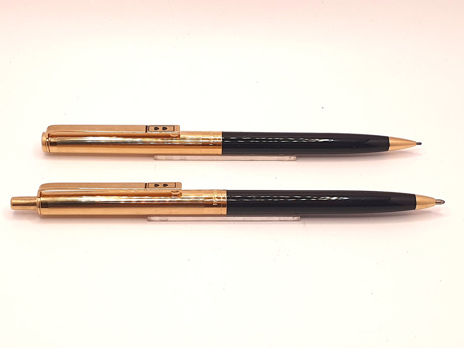 Vintage Papermate Black with Striated Gold Cap Ballpoint Pen & Mechanical Pencil (0.9mm) Set