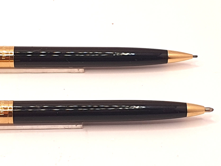 Vintage Papermate Black with Striated Gold Cap Ballpoint Pen & Mechanical Pencil (0.9mm) Set
