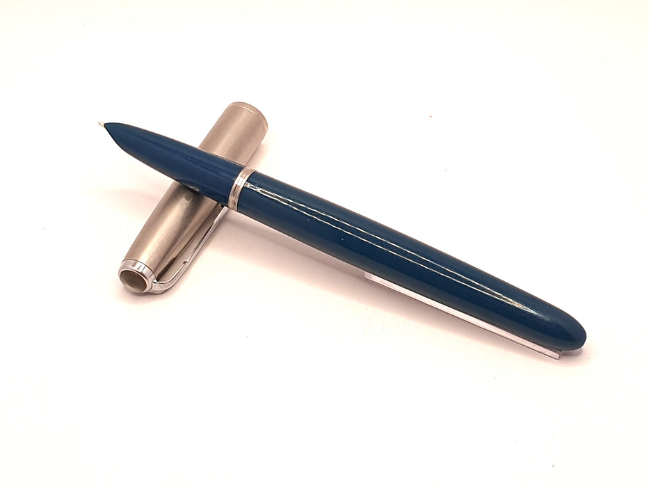 Vintage Parker 51 Mk II-B Teal with Lustraloy Cap and Chrome Trim Fountain Pen (14ct M Nib)