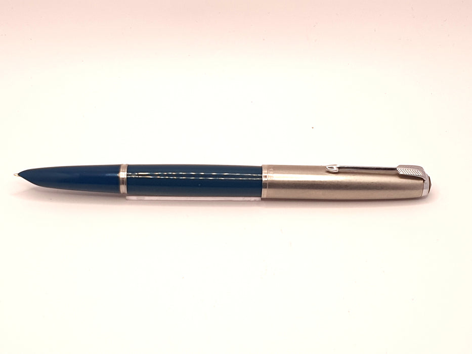 Vintage Parker 51 Mk II-B Teal with Lustraloy Cap and Chrome Trim Fountain Pen (14ct M Nib)