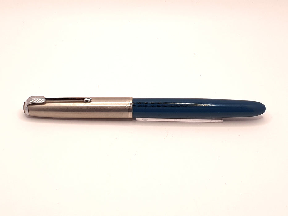 Vintage Parker 51 Mk II-B Teal with Lustraloy Cap and Chrome Trim Fountain Pen (14ct M Nib)
