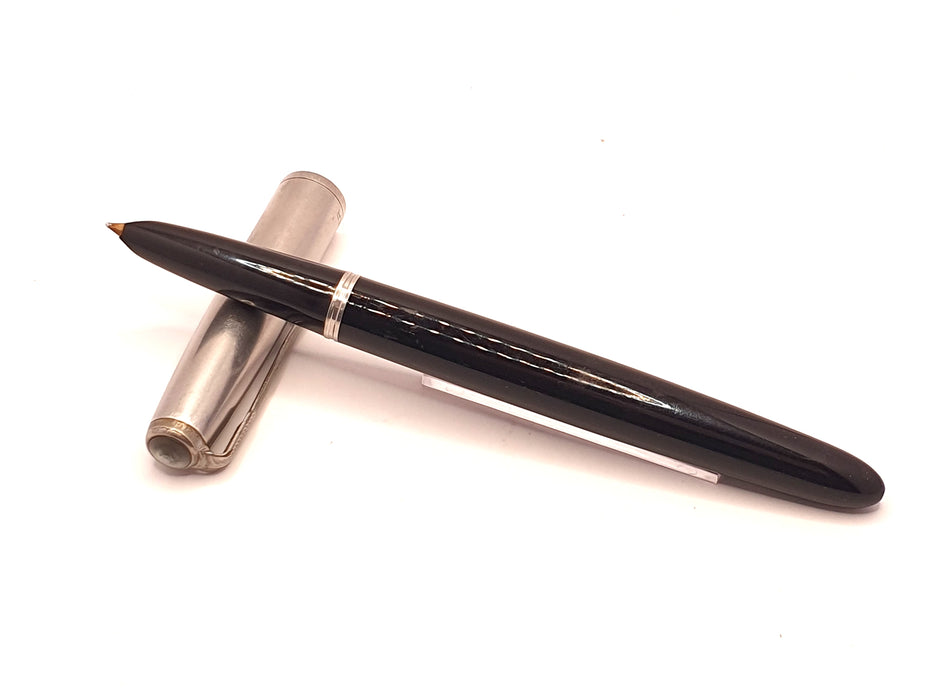 Vintage Parker 51 Mk II Black with Chrome Trim and Lustraloy Cap Fountain Pen (14ct F Nib)