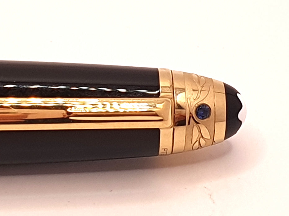 Vintage Montblanc LeGrand UNICEF Signature for Good Edition Black with Gold Trim Olive Wreath and Sapphire Jewel Cap Band Ballpoint Pen