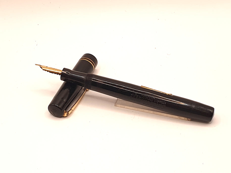 Vintage Mabie Todd Swan Self Filler Black with Gold Trim Fountain Pen (14ct F Nib)