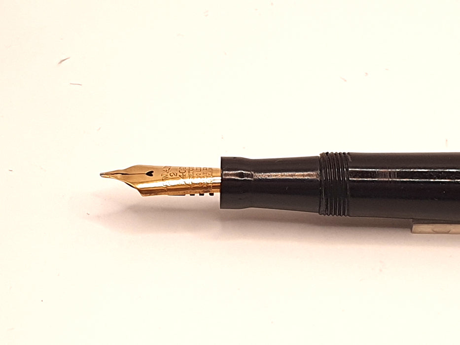Vintage Mabie Todd Swan Self Filler Black with Gold Trim Fountain Pen (14ct F Nib)