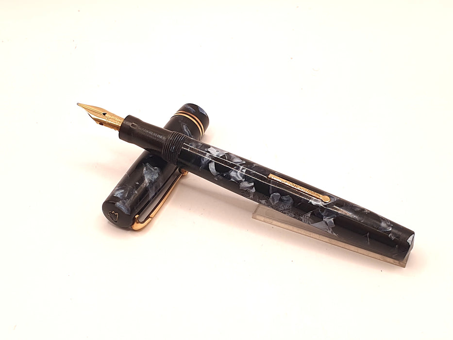 Vintage Mabie Todd Swan Self-Filler Blue Marble with Gold Trim Fountain Pen (14ct MF Nib)