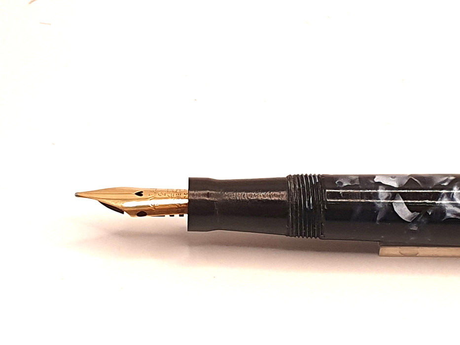 Vintage Mabie Todd Swan Self-Filler Blue Marble with Gold Trim Fountain Pen (14ct MF Nib)