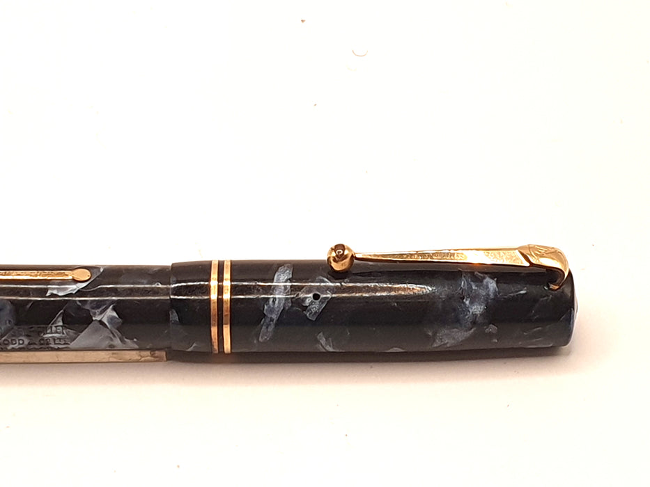 Vintage Mabie Todd Swan Self-Filler Blue Marble with Gold Trim Fountain Pen (14ct MF Nib)