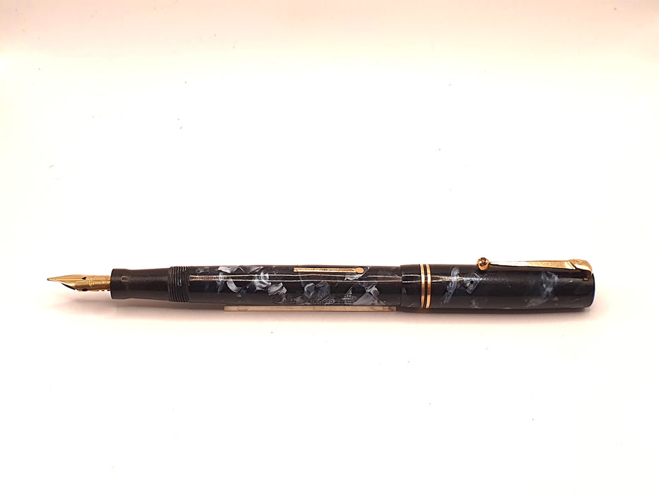 Vintage Mabie Todd Swan Self-Filler Blue Marble with Gold Trim Fountain Pen (14ct MF Nib)