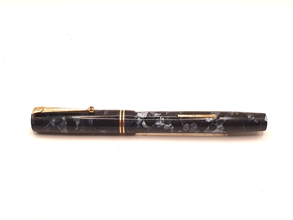 Vintage Mabie Todd Swan Self-Filler Blue Marble with Gold Trim Fountain Pen (14ct MF Nib)