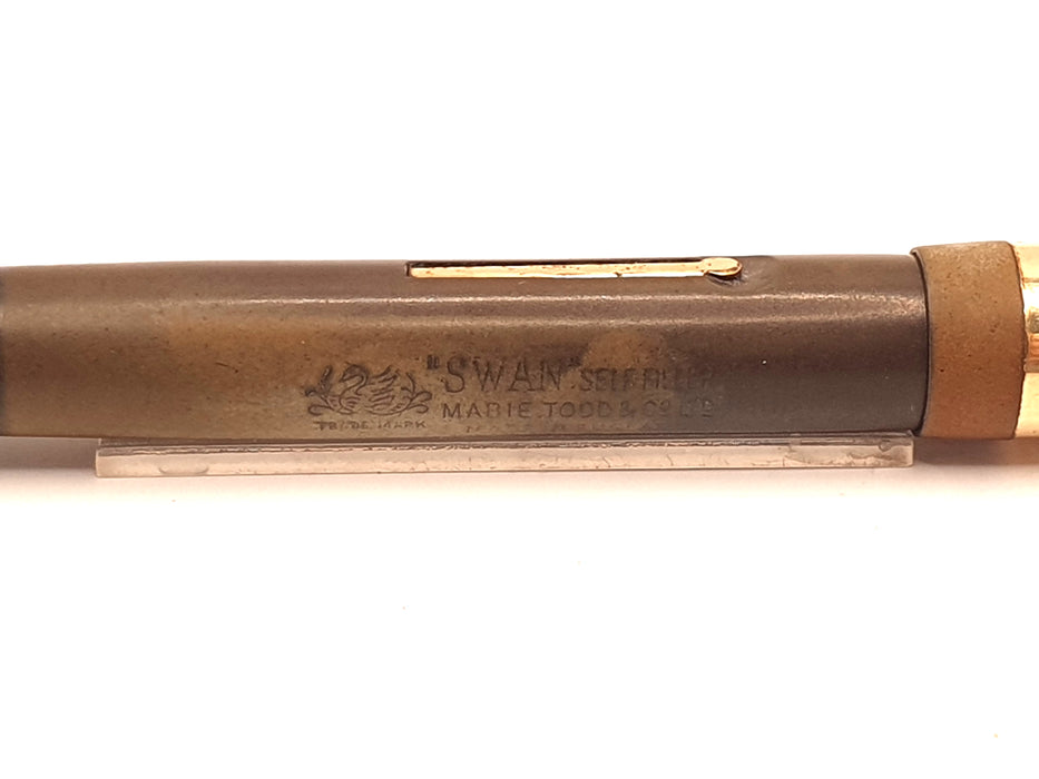Vintage Mabie Todd Swan Self-Filler Brown Hard Rubber with Gold Trim Fountain Pen (14ct F Nib)