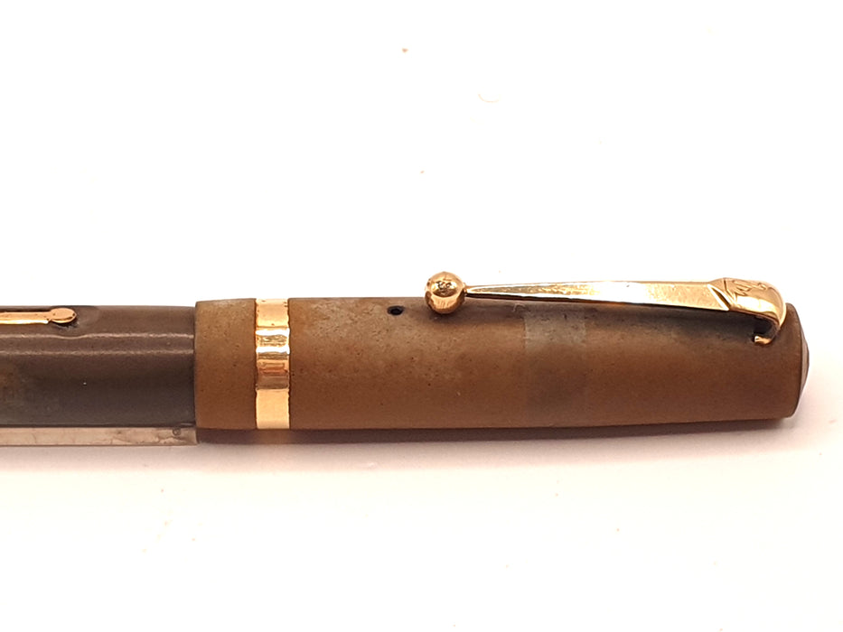 Vintage Mabie Todd Swan Self-Filler Brown Hard Rubber with Gold Trim Fountain Pen (14ct F Nib)