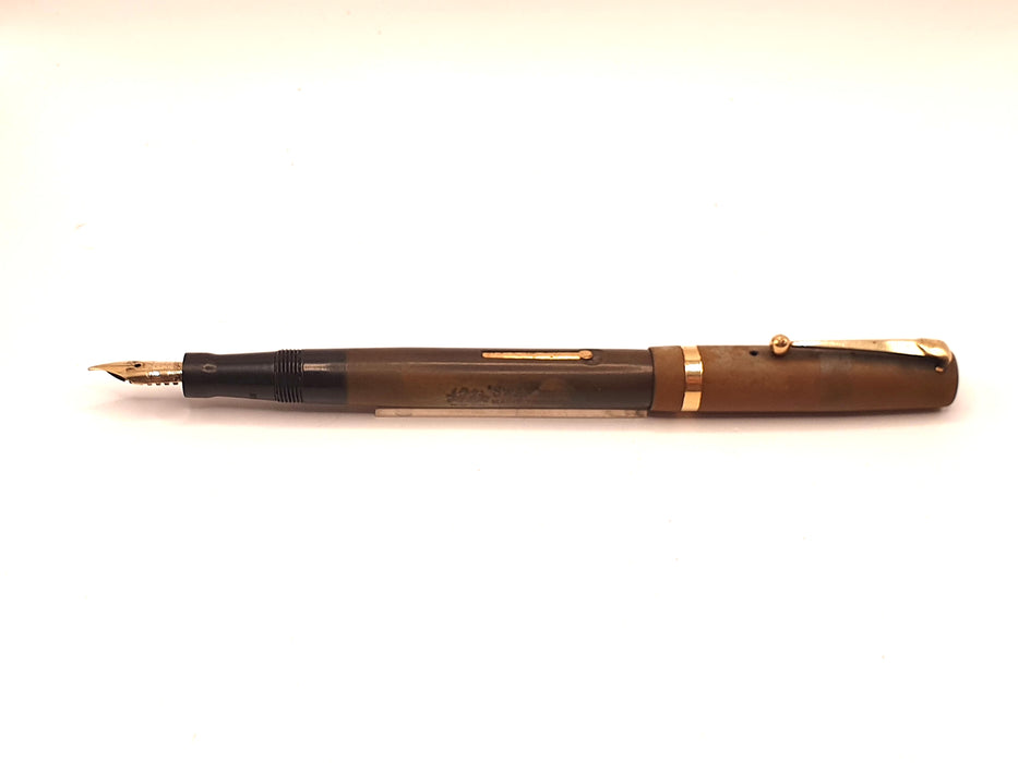 Vintage Mabie Todd Swan Self-Filler Brown Hard Rubber with Gold Trim Fountain Pen (14ct F Nib)
