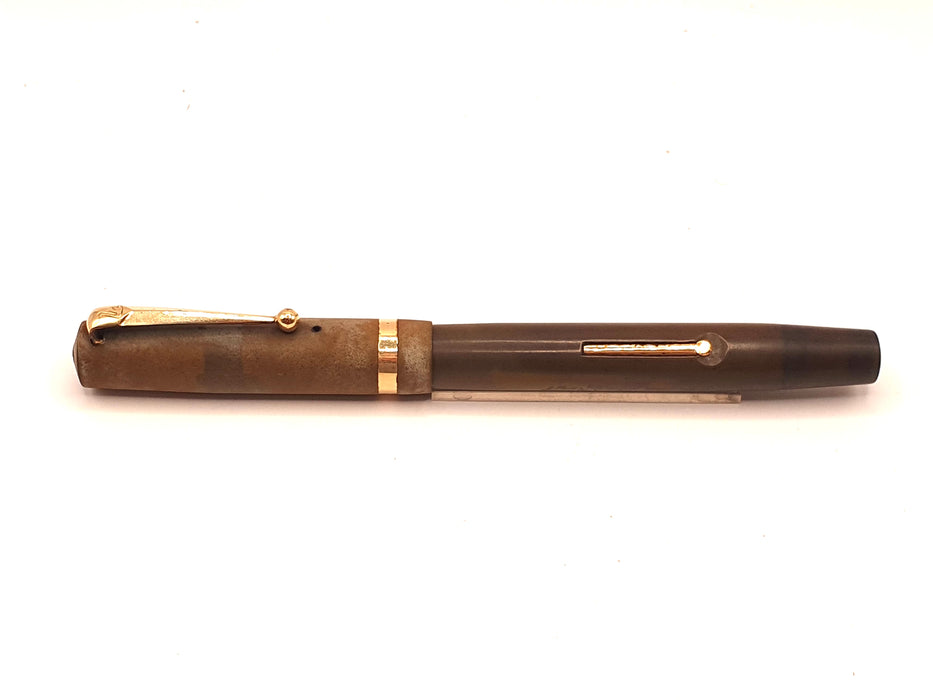 Vintage Mabie Todd Swan Self-Filler Brown Hard Rubber with Gold Trim Fountain Pen (14ct F Nib)