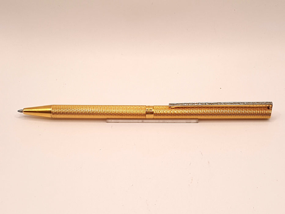 Vintage ST Dupont Classique Gold-Plated Squares Pattern with 0.25ct Diamond Clip Ballpoint Pen