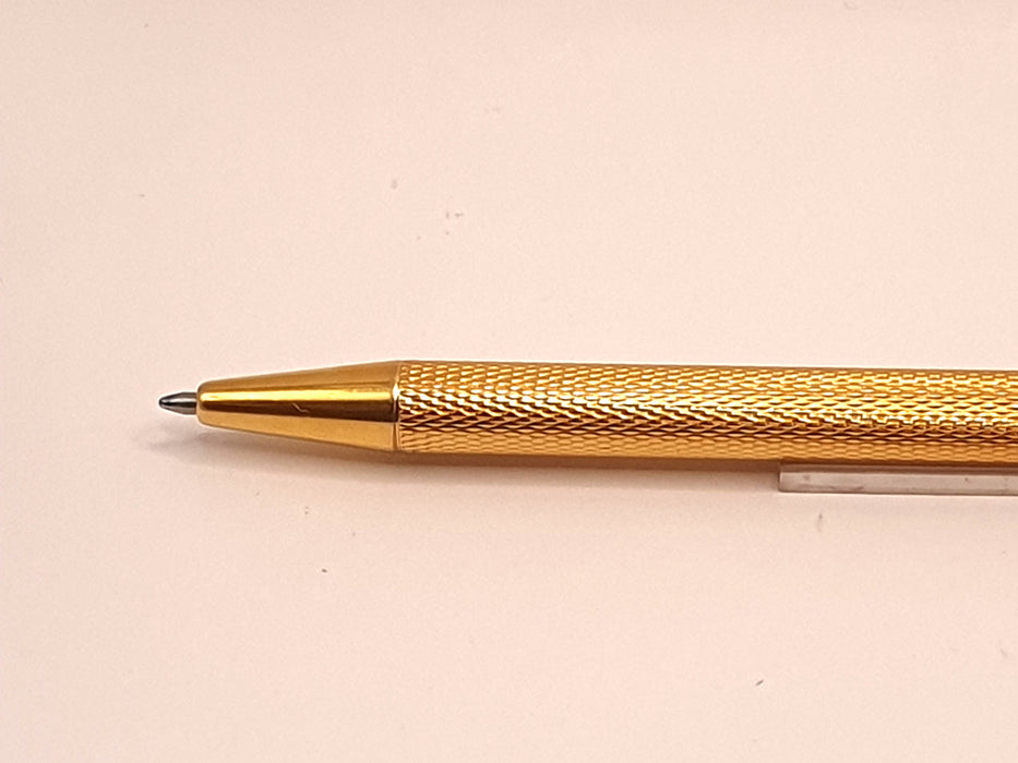 Vintage ST Dupont Classique Gold-Plated Squares Pattern with 0.25ct Diamond Clip Ballpoint Pen