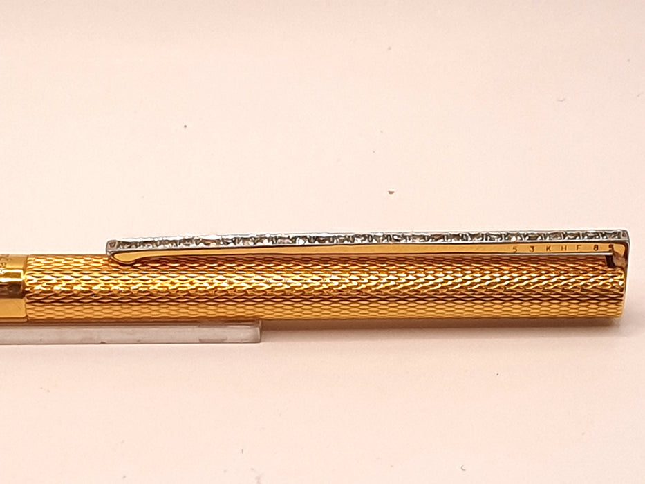 Vintage ST Dupont Classique Gold-Plated Squares Pattern with 0.25ct Diamond Clip Ballpoint Pen