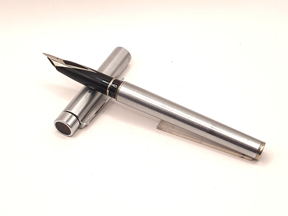 Vintage Sheaffer Targa 1001 Brushed Steel with Chrome Trim Fountain Pen (F Nib)