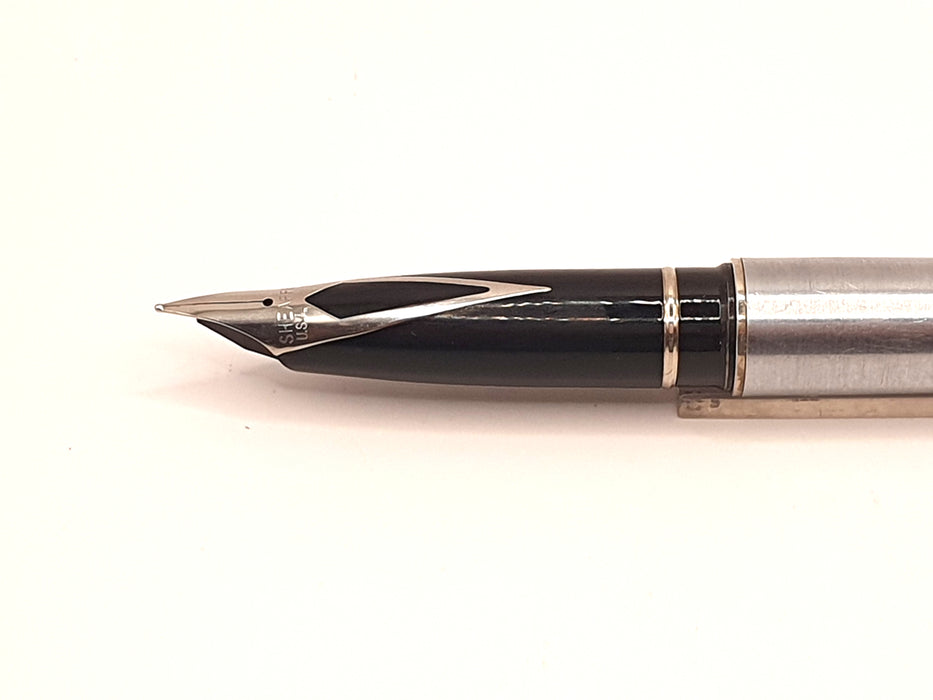 Vintage Sheaffer Targa 1001 Brushed Steel with Chrome Trim Fountain Pen (F Nib)