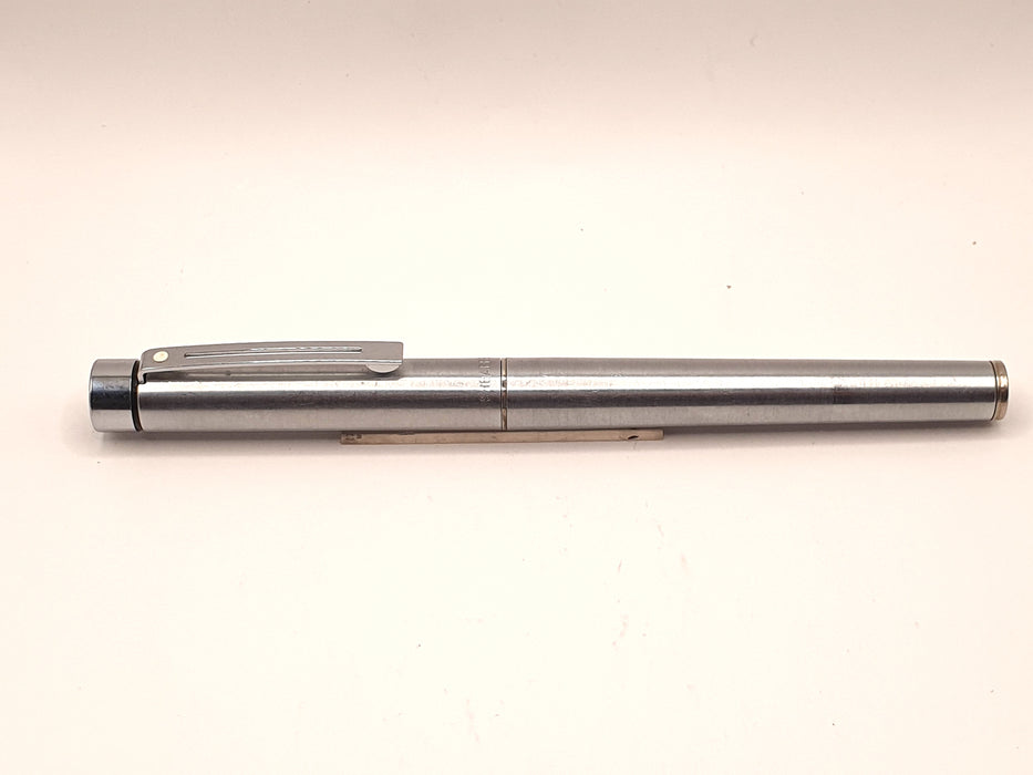Vintage Sheaffer Targa 1001 Brushed Steel with Chrome Trim Fountain Pen (F Nib)