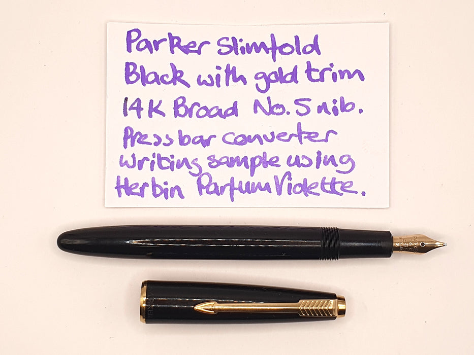 Vintage Parker Slimfold Black with Gold Trim Fountain Pen (14ct B Nib)