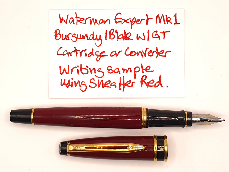 Vintage Waterman Expert Mk I Burgundy and Black with Gold Trim Fountain Pen (M Nib)