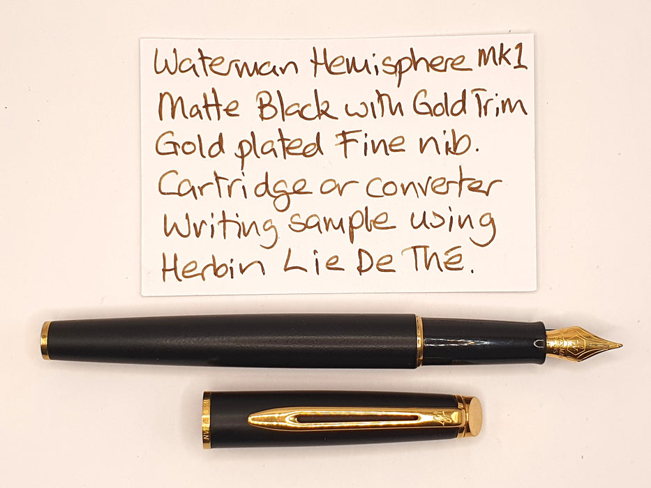 Vintage Waterman Hemisphere Mk I Matte Black with Gold Trim Fountain Pen (GP F Nib)