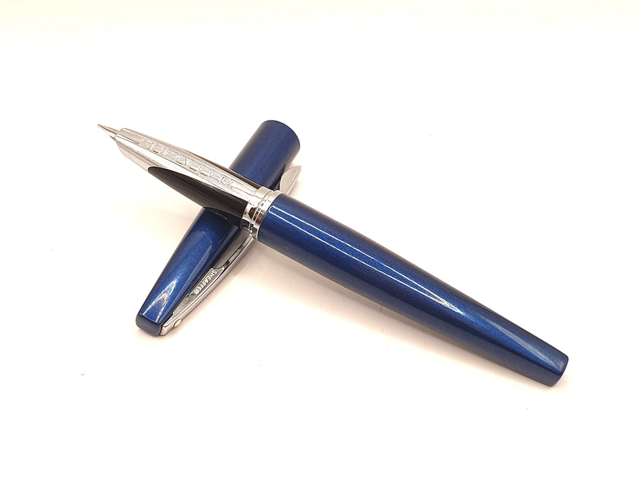 Vintage Sheaffer Taranis Diamond Dust Blue with Chrome Trim Fountain Pen (F Nib)