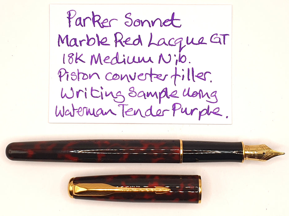 Vintage Parker Sonnet Firedance Red and Black Marble Laque with Gold Trim Fountain Pen (18ct M Nib)
