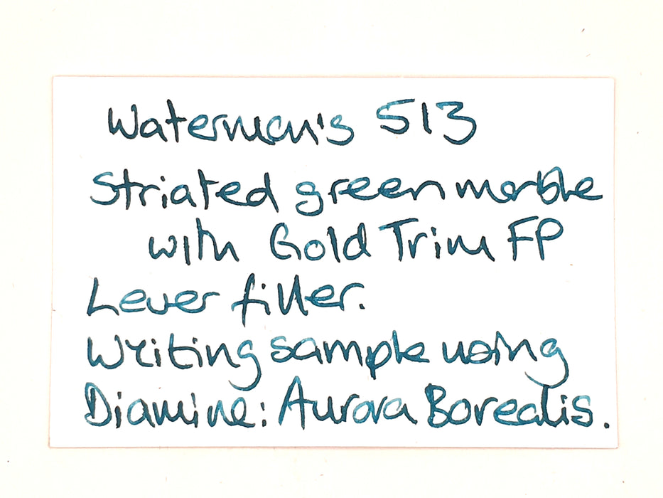 Vintage Waterman's 513 Striated Green Marble with Gold Trim Fountain Pen (14ct M Nib)