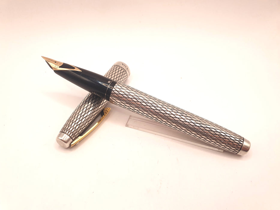 Vintage Sheaffer Imperial Sterling Silver Diamond Pattern with Gold Trim (14ct EF Nib)