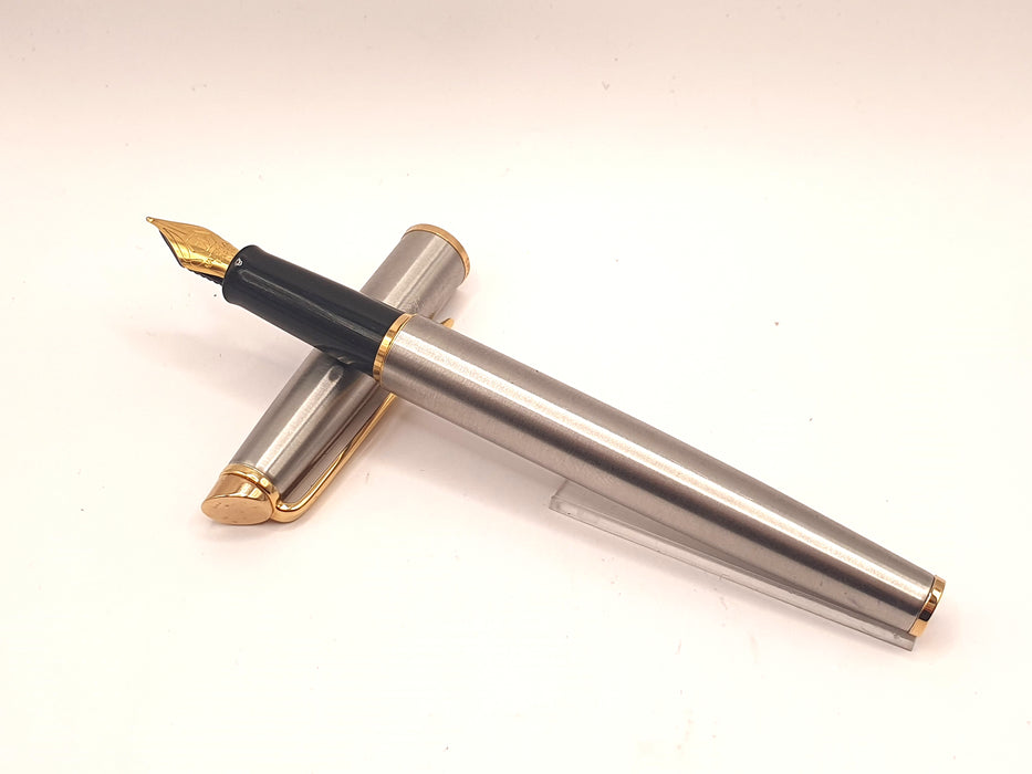 Vintage Waterman Old Model Hemisphere Brushed Steel Engraved 'Katie' with Gold Trim Fountain Pen (M Nib)