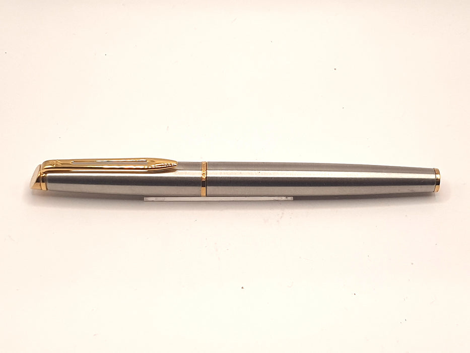 Vintage Waterman Old Model Hemisphere Brushed Steel Engraved 'Katie' with Gold Trim Fountain Pen (M Nib)