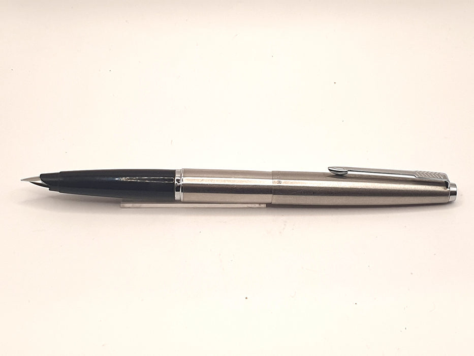 Vintage Parker 45 Flighter Stainless Steel with Chrome Trim Fountain Pen (F Nib)
