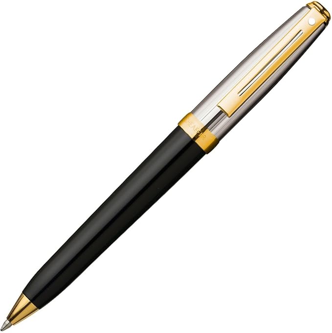 Prelude Ballpoint Pen Black with Gold Trim  and Chased Palladium Plated Cap