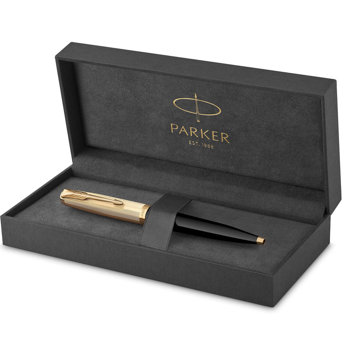 Parker 51 Deluxe Black Ballpoint Pen with Gold Trim and Cap