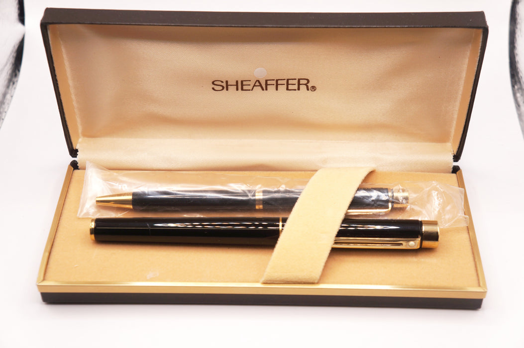 Vintage Sheaffer Standard 1022 Laque Black (Noir) with Gold Trim Fountain Pen (14ct M Nib) & Ballpoint Pen