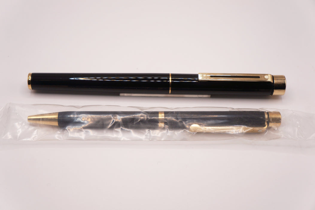 Vintage Sheaffer Standard 1022 Laque Black (Noir) with Gold Trim Fountain Pen (14ct M Nib) & Ballpoint Pen