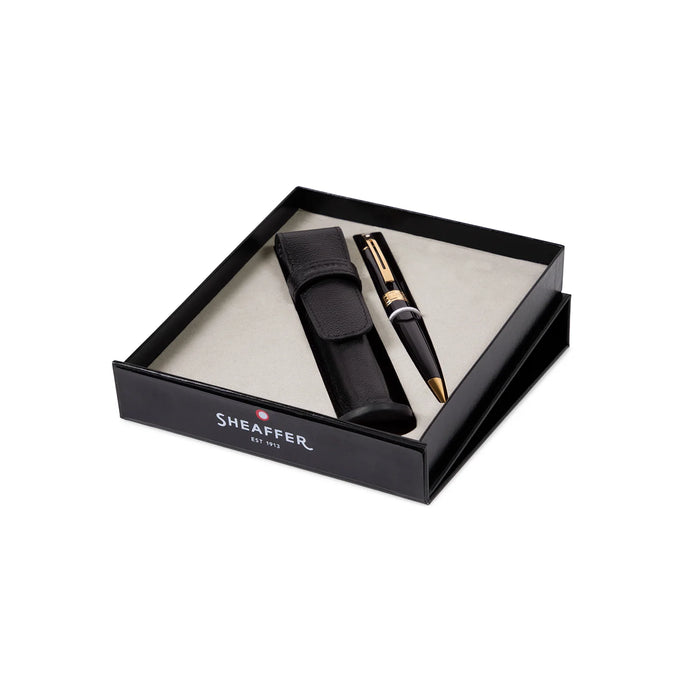 Sheaffer 300 Black with Gold Trims Ballpoint Pen with Single Leather Pouch