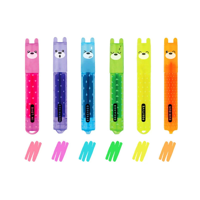 Legami Set of 6 Mini Highlighters - Teddy's Mood