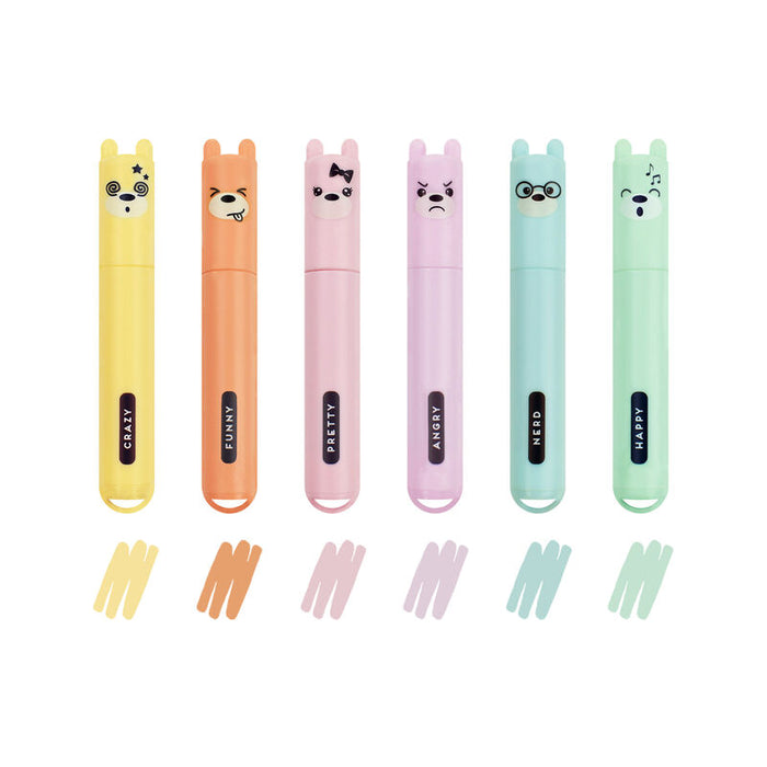 Legami Set of 6 Mini Highlighters - Teddy's Style