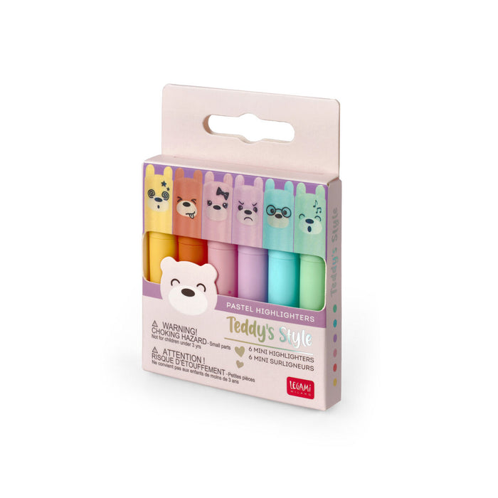 Legami Set of 6 Mini Highlighters - Teddy's Style