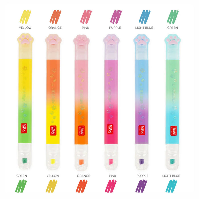 Legami Set of 6 Kitty Dual-Tip Highlighters - Meow