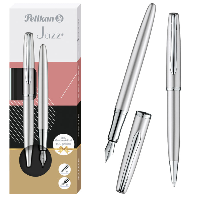 Pelikan Jazz Noble Elegance Silver Fountain Pen and Ballpoint Gift Set