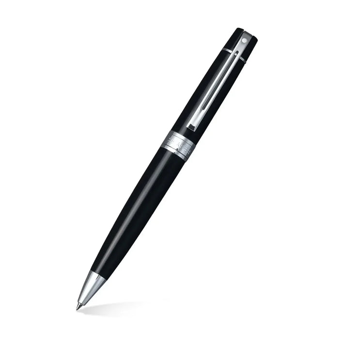 Sheaffer 300 Black with Chrome Trim Ballpoint Pen with Single Leather Pouch