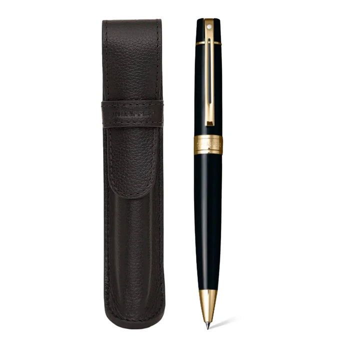 Sheaffer 300 Black with Gold Trims Ballpoint Pen with Single Leather Pouch