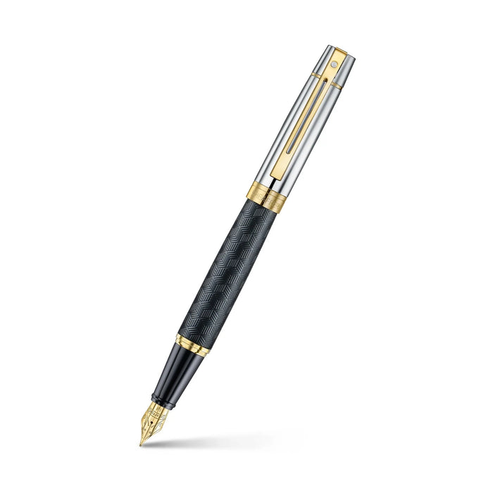 Sheaffer 300 Engraved Matte Black with Chrome Cap and Gold Trim Fountain Pen