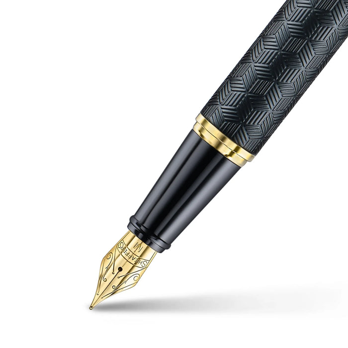 Sheaffer 300 Engraved Matte Black with Chrome Cap and Gold Trim Fountain Pen
