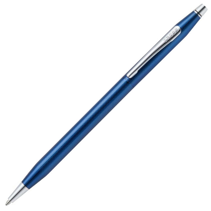 Cross Classic Century Ballpoint Pen Cobalt Blue Engraved Diamond Pattern with Chrome Trim
