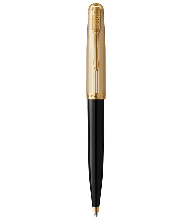 Parker 51 Deluxe Black Ballpoint Pen with Gold Trim and Cap